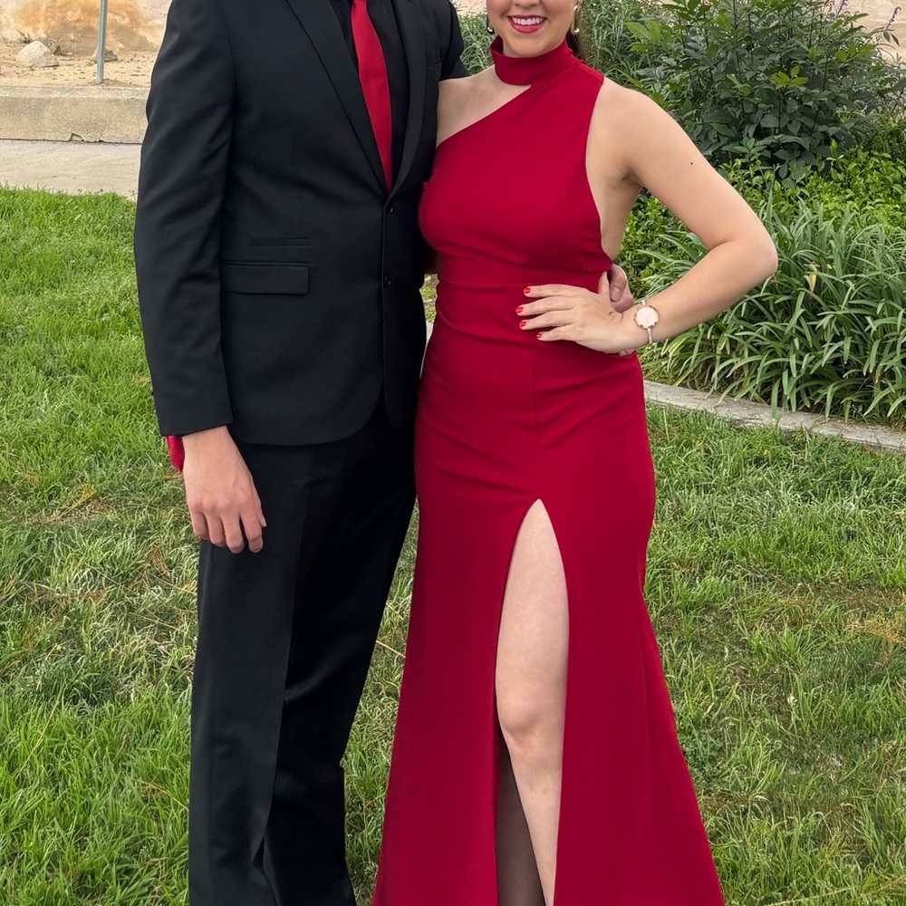 Lulu's Red Asymmetrical One Shoulder Gown